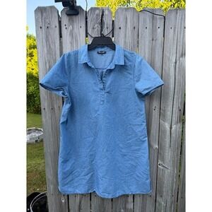 Coastal Minimalist Chances R Blue Chambray Short Sleeve Shift Dress Womens Large